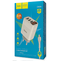 Зарядний пристрій  Hoco C93A Easy Micro 1m 3USB 3.4A з дисплеєм (біле)