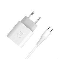 Зарядное устройство WUW-T72 20W Type-C + USB QC18W с кабелем Type C Lightning (белое)