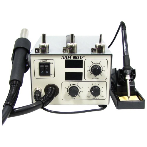 Паяльна станція Aida 952D+, фен з вентиляторним нагнітачем, вбудованим у корпус блоку управління, паяльник Паяльна станція Aida 952D+, фен з вентиляторним нагнітачем, вбудованим у корпус блоку управління, паяльник
