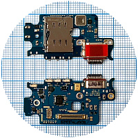 Шлейф Samsung Galaxy S23 S911B з роз'ємами зарядки та Sim-карти з мікрофоном - нижня плата (оригінал Китай)
