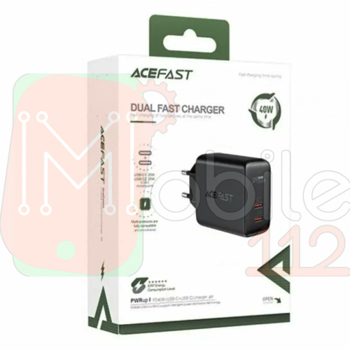 Сетевой адаптер AceFast A9 PD40W USB-C + USB-C (черный) фото 2