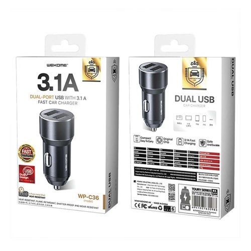 Авто зарядний адаптер Wekome WP-C36 2USB/3.1A (чорне) фото 2