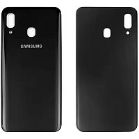 Задня кришка Samsung Galaxy A20 2019 A205F (чорна оригінал Китай зі склом камери)