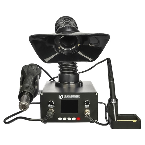 Паяльна станція прецизійна IHD D-301, фен, паяльник T12, цифрова індикація, витяжка з вугільним фільтром, LED підсвічування