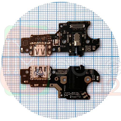 Шлейф Realme C21Y с разъемоми зарядки и наушников, микрофоном - нижняя плата (AAA)