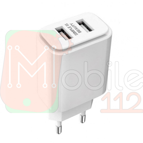 Мережевий адаптер XO L90C 2USB 2.4A (білий)