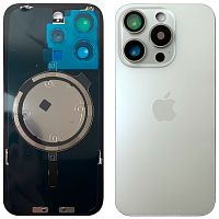 Задняя крышка Apple iPhone 15 Pro (белая White Titanium с рамкой, стеклом камер и магнитом)