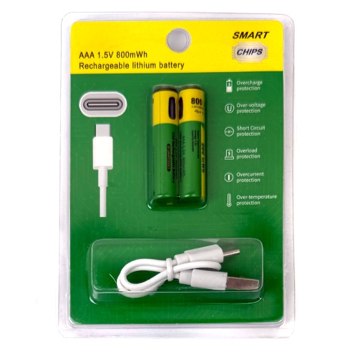 Акумулятор на зарядці Smart Chips AAA Type-C 2 шт з кабелем зарядки USB - Type C Li-ion фото 2