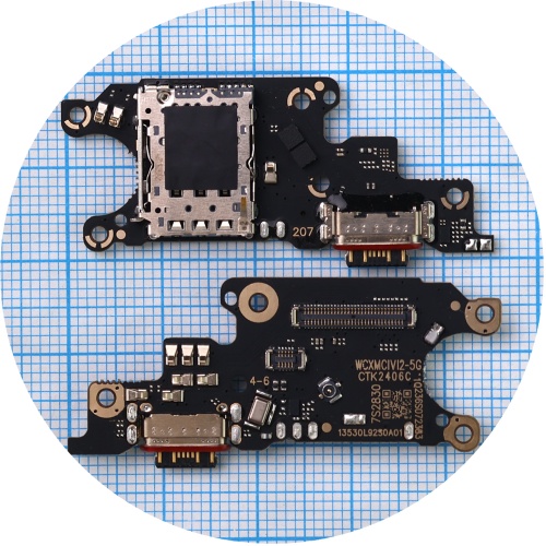 Шлейф Xiaomi 13 Lite з роз'ємами Sim-карти, зарядки та мікрофоном - нижня плата (AAA)