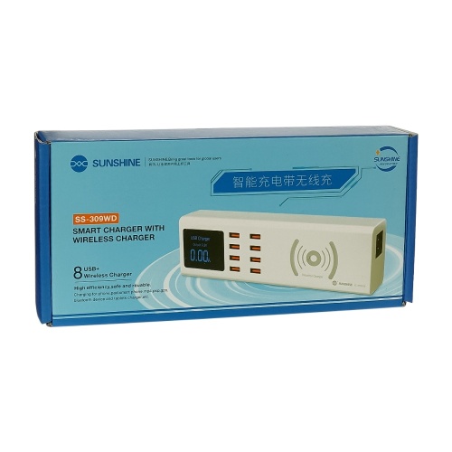 Зарядная станция с индикацией параметров зарядки Sunshine SS-309WD 40W (8 USB 5V/ 1A/ Wireless charging 10W) фото 4