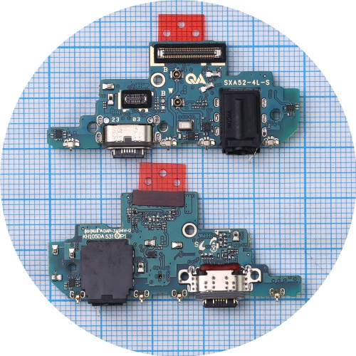 Шлейф Samsung Galaxy A52 4G A525F, A52 5G A526B з роз'ємами зарядки, навушників та мікрофоном - нижня плата (AAA)