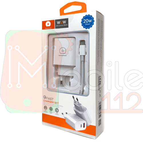 Зарядний пристрій WUW-T72 20W Type-C + USB QC18W з кабелем Type C Type C (білий)