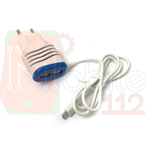 Мережний адаптер 2 in1 Micro USB Power 2USB Port 4.1A (Реальні 2А) (білий)