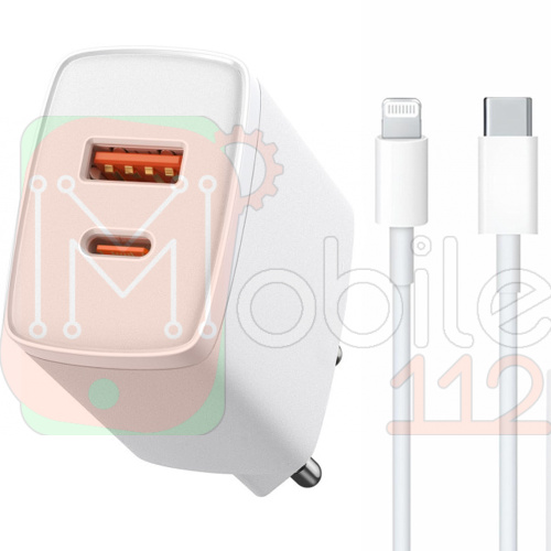 Зарядное устройство WUW-T72 20W Type-C + USB QC18W с кабелем Type C Lightning (белое)