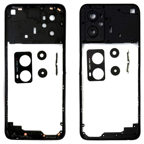 Рамка корпусу Oppo A76, A36 (чорна зі склом камери)