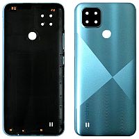 Задняя крышка Realme C21 RMX3201 (голубая оригинал Китай со стеклом камеры)