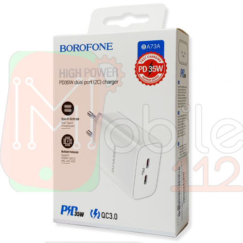 Мережевий адаптер Borofone BA73A Young 35W, 2 Type C (білий)