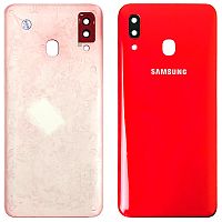 Задняя крышка Samsung Galaxy A20 2019 A205F (красная со стеклом камеры)