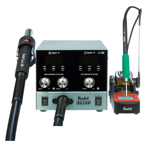 Паяльная станция прецизионная Kaisi 8624P-245, фен 100C - 450C, паяльник стандарта JBC 245 200C - 500C, 6 каналов памяти, 800W