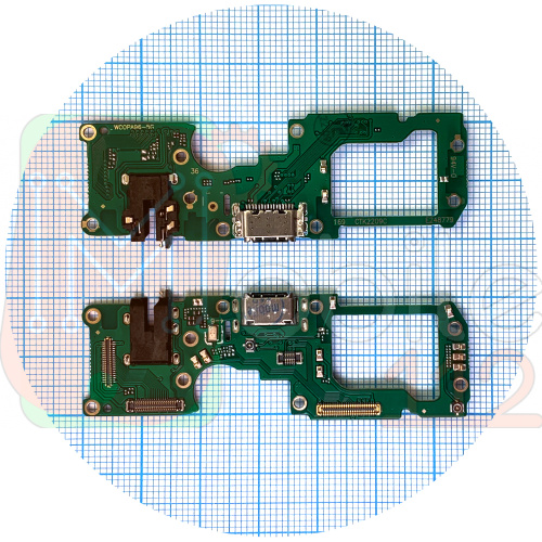 Шлейф Oppo A96 с разъемами зарядки, наушников и микрофоном - нижняя плата (AAA)