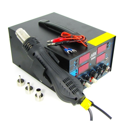 Паяльна станція Aida 5000 фен, паяльник, блок живлення 30V 5A, USB A 5V 2A, цифрова індикація фото 2