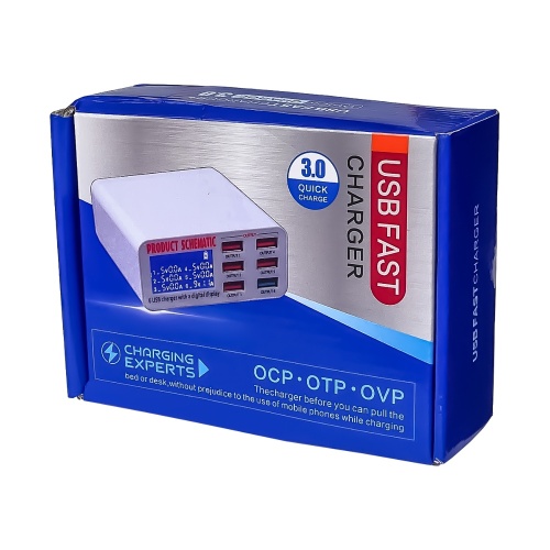 Зарядна станція з індикацією параметрів заряджання WLX-896 (6 USB, Fast Charge 3.0, 40W) фото 5