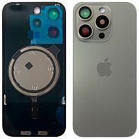 Задня кришка Apple iPhone 15 Pro (сіра Natural Titanium з рамкою, склом камер та магнітом)