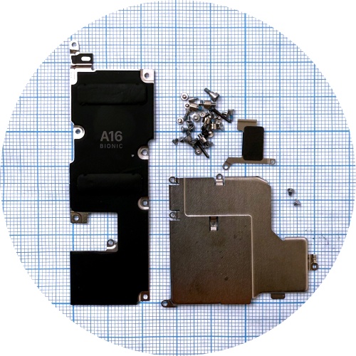 Набір винтів та кріпильно-прижимних пластин для Apple iPhone 14 Pro (оригінал 100%) Набір винтів та кріпильно-прижимних пластин для Apple iPhone 14 Pro (оригінал 100%)