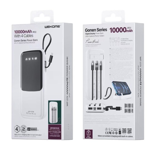 Power Bank Павербанк Wekome Gonen Series 4-in-1 WP-275 10000mah Білий фото 2