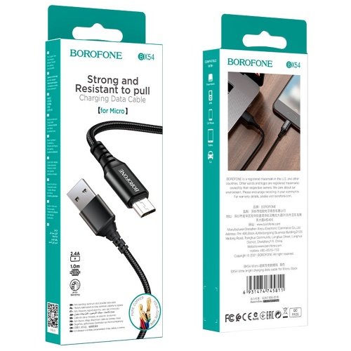 Кабель зарядки Borofone BX54 USB A - Type-C 2.4A 1m Чорний фото 3 Кабель зарядки Borofone BX54 USB A - Type-C 2.4A 1m Чорний фото 3