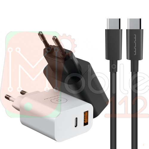 Зарядное устройство WUW-T72 20W Type-C + USB QC18W с кабелем Type C (белое)