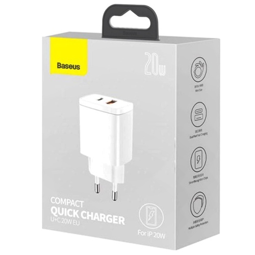 Мережевий адаптер Baseus Compact QC U+C 20W QC+PD, (CCXJ-B02) (білий) фото 3