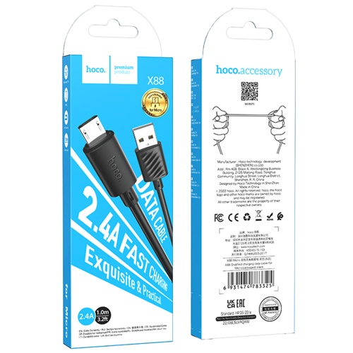 Кабель зарядки Hoco X88 Gratified USB A - Micro 2.4A 1м фото 3 Кабель зарядки Hoco X88 Gratified USB A - Micro 2.4A 1м фото 3