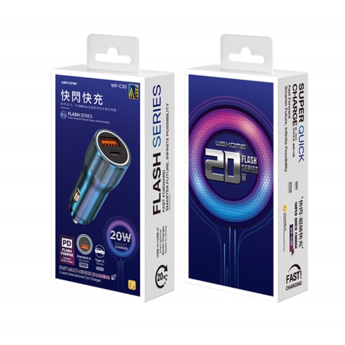 Авто зарядний адаптер Wekome WP-C30 USB + Type-C 20W (чорне) фото 2