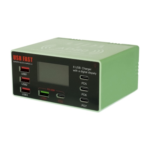 Зарядная станция с индикацией параметров зарядки Aida AD80 110W (3 USB 2.4А/ 1 USB QC 3A/ 3 Type-C PD 20W/ 1 Type-C PD 65W/ Wireless fast charging 15W) Зарядная станция с индикацией параметров зарядки Aida AD80 110W (3 USB 2.4А/ 1 USB QC 3A/ 3 Type-C PD 20W/ 1 Type-C PD 65W/ Wireless fast charging 15W)