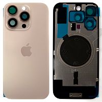 Задняя крышка Apple iPhone 16 Pro (золотистая Desert Titanium с рамкой, стеклом камер и магнитом)