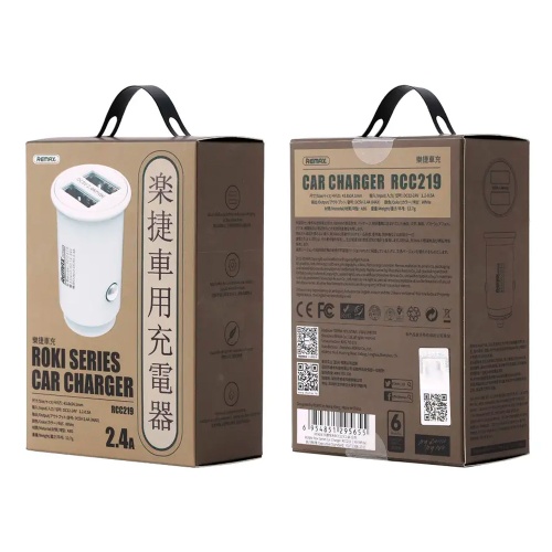 Авто зарядний адаптер Remax Roki Series RCC219 2.4A (білий) фото 2 Авто зарядний адаптер Remax Roki Series RCC219 2.4A (білий) фото 2