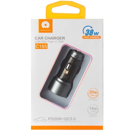 Авто зарядний адаптер WUW-C185 USB18W+ Type-C 20W (чорне) фото 2