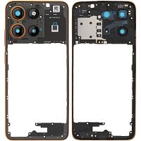 Рамка корпуса Motorola Moto G15 Power XT2521-5, Moto G15 XT2521-3 (оранжевая со стеклом камеры)
