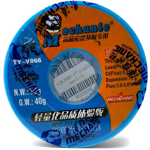 Припой Mechanic TY-V866 Sn 63%, Pb 37%, CI (Flux) 0.05%, Flux 1-3%, 40 г, 185 °C, D1,0 мм фото 2