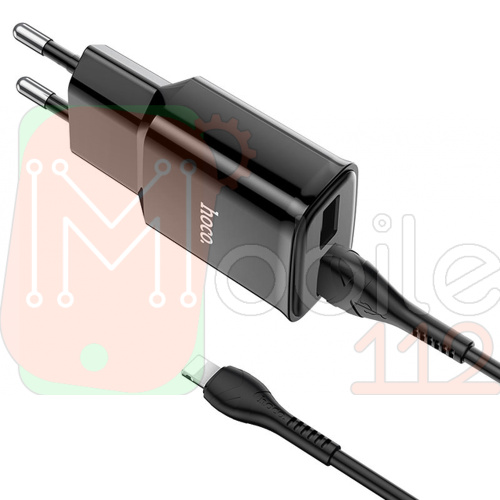 Зарядное устройство Hoco C88A Star round 2USB 2.4A с кабелем Lightning черное
