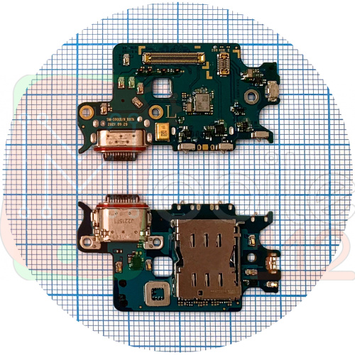 Шлейф Samsung Galaxy S22 5G S901B с разъемами зарядки и Sim-карты с микрофоном - нижняя плата (оригинал Китай)