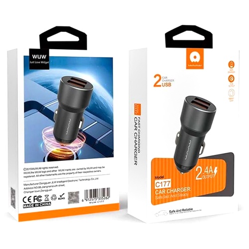 Авто зарядний адаптер WUW-C177 Dual USB 2.4A (чорне) фото 2