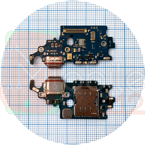 Шлейф Samsung Galaxy S21 5G G991B с разъемами зарядки и Sim-карты с микрофоном (оригинал Китай)