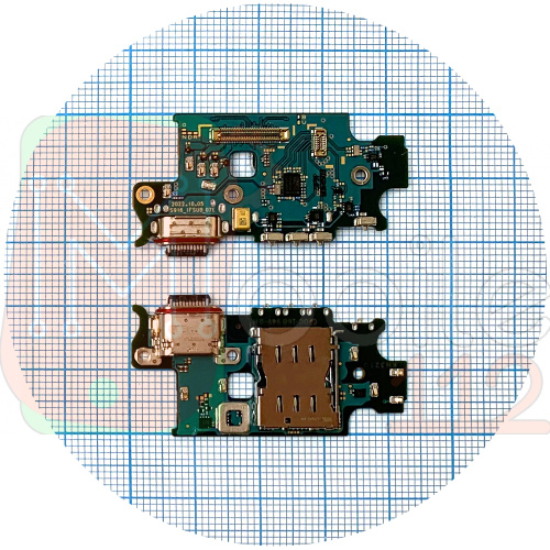 Шлейф Samsung Galaxy S23+ Plus с разъемами зарядки и Sim-карты с микрофоном - нижняя плата (оригинал 100%)