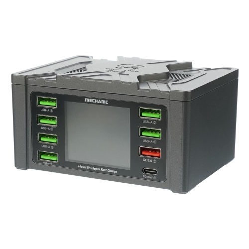 Зарядная станция с индикацией параметров зарядки Mechanic V- Power 8 Pro 110W (6 USB 2.4А/ 1 USB QC 3A/ 1 Type C - PD 20W/ Wireless fast charging 15W)