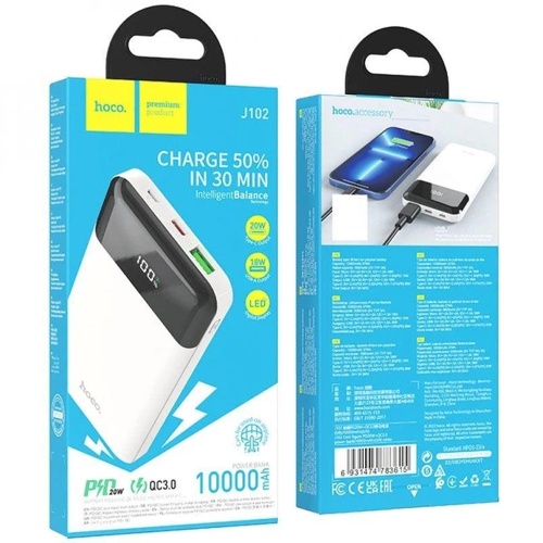 Power Bank Павербанк Hoco J102 PD20W+QC3.0 10000 mAh білий фото 4 Power Bank Павербанк Hoco J102 PD20W+QC3.0 10000 mAh білий фото 4