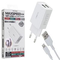 Зарядное устройство WK WP-U56 Dual USB 2A Lightning (белое)