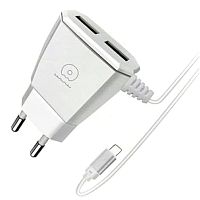 Зарядний пристрій WUW T46 2USB із вбудованим кабелем Type C 2.1A (білий)