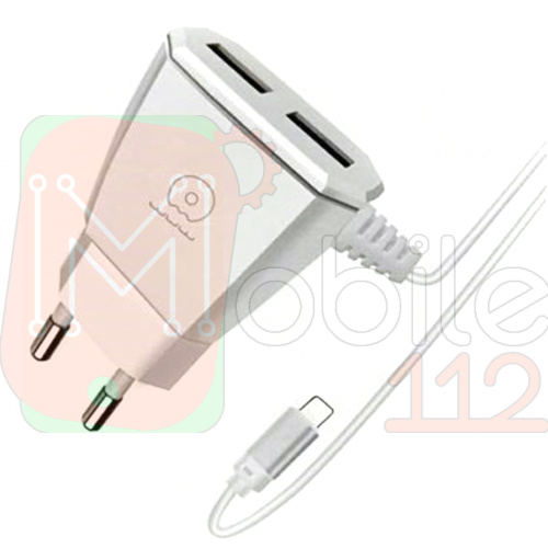 Зарядний пристрій WUW T46 2USB із вбудованим кабелем Type C 2.1A (білий)